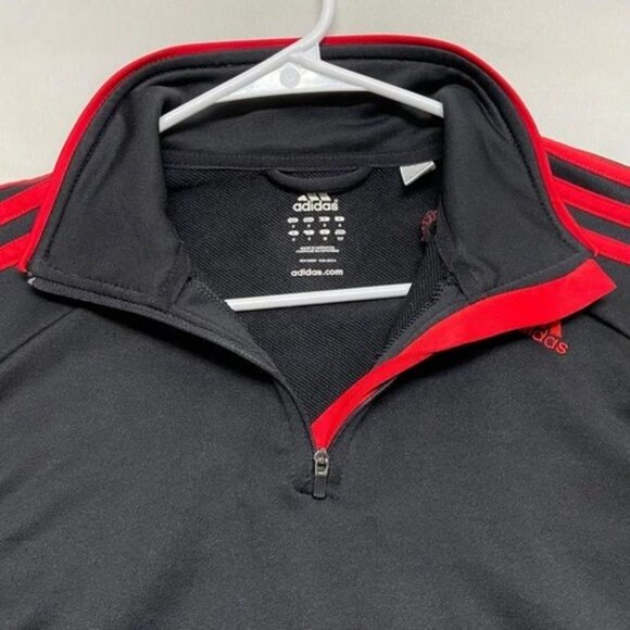 Adidas Performance 1/4 Zip Jacket Men's Small Black Red 3 Stripe Shoulder Pocket - Picture 5 of 11